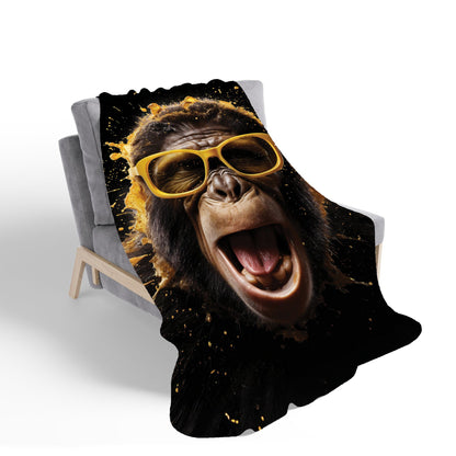 Splashart Monkey Face With Yellow Glasses Sherpa Blanket