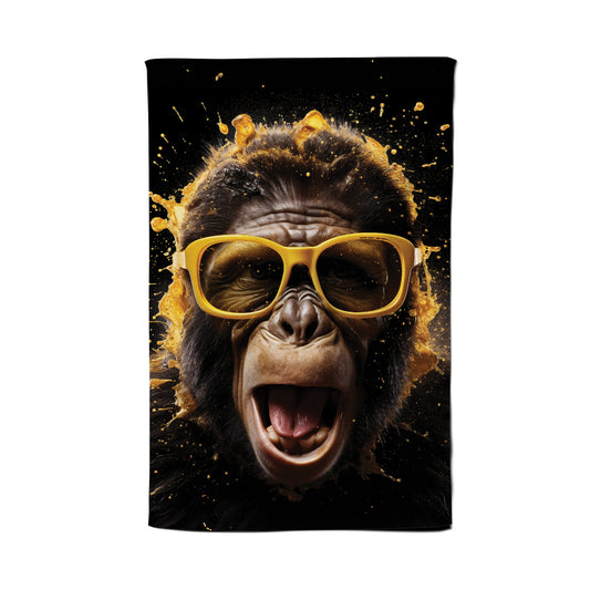Splashart Monkey Face With Yellow Glasses Tea Towel