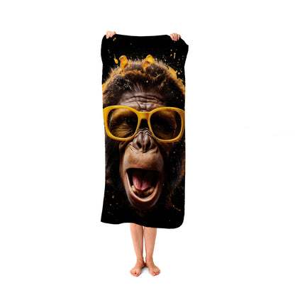 Splashart Monkey Face With Yellow Glasses Beach Towel