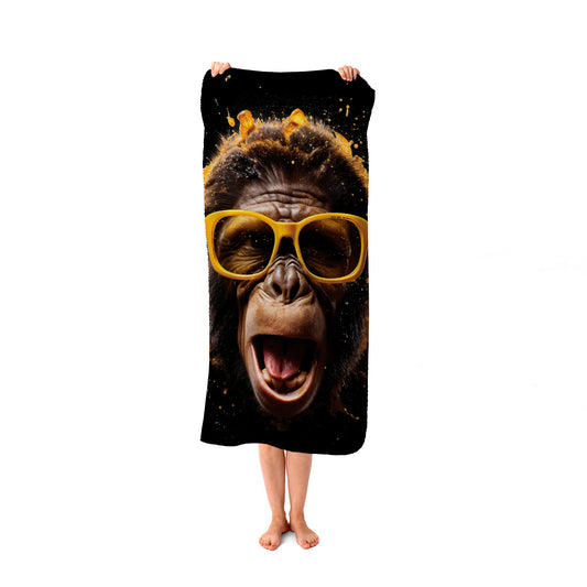 Splashart Monkey Face With Yellow Glasses Beach Towel