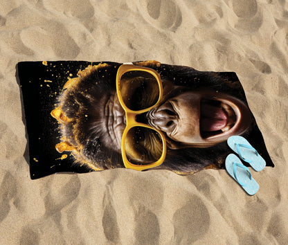 Splashart Monkey Face With Yellow Glasses Beach Towel