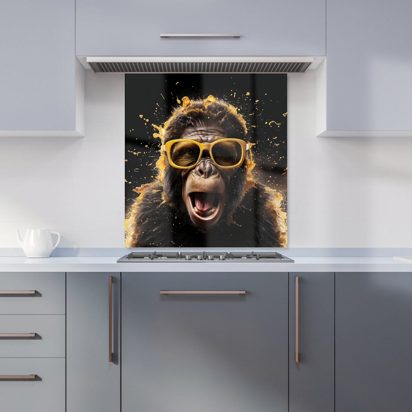 Splashart Monkey Face With Yellow Glasses Kitchen Splashback