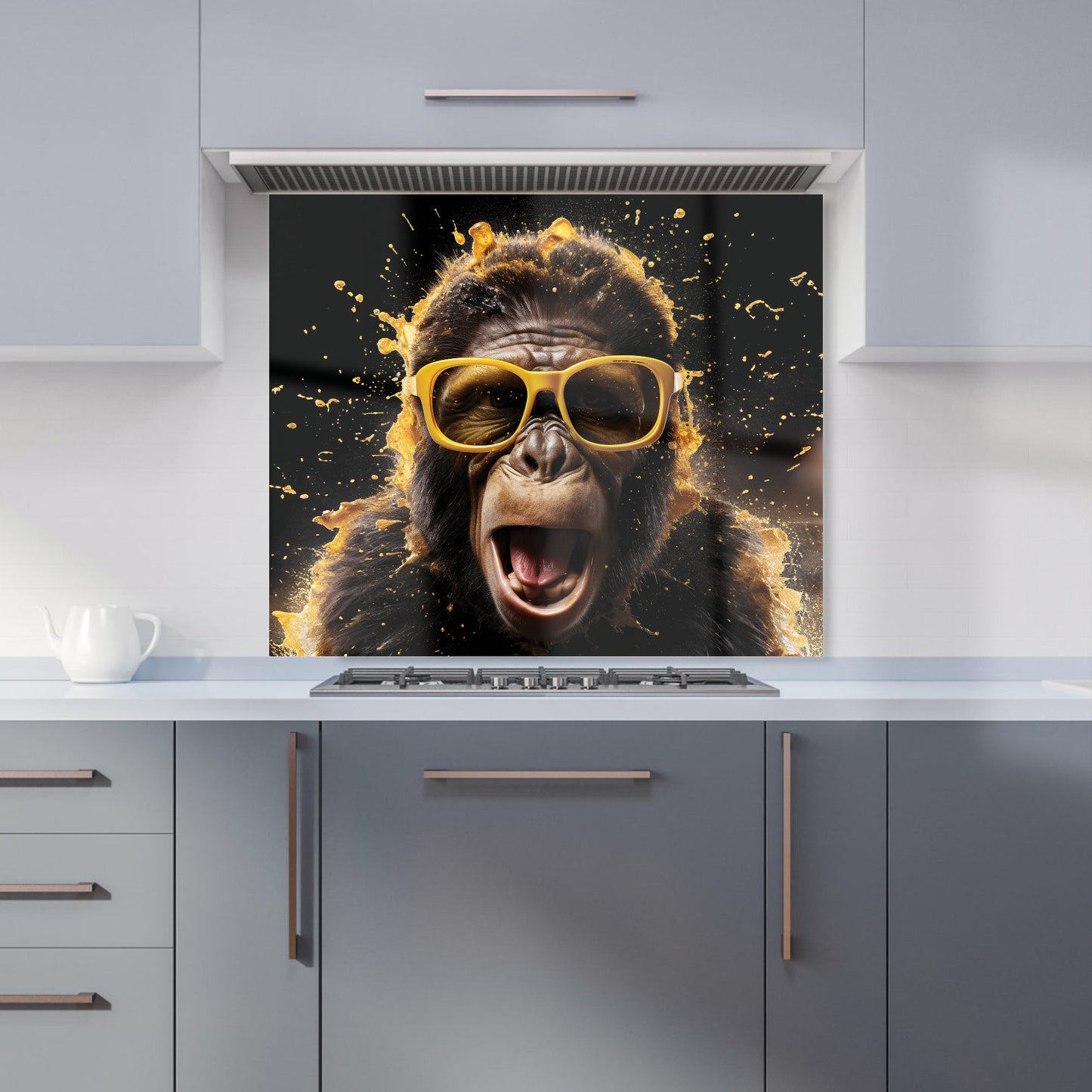 Splashart Monkey Face With Yellow Glasses Kitchen Splashback