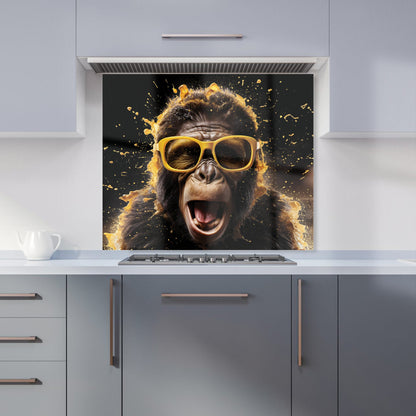 Splashart Monkey Face With Yellow Glasses Kitchen Splashback