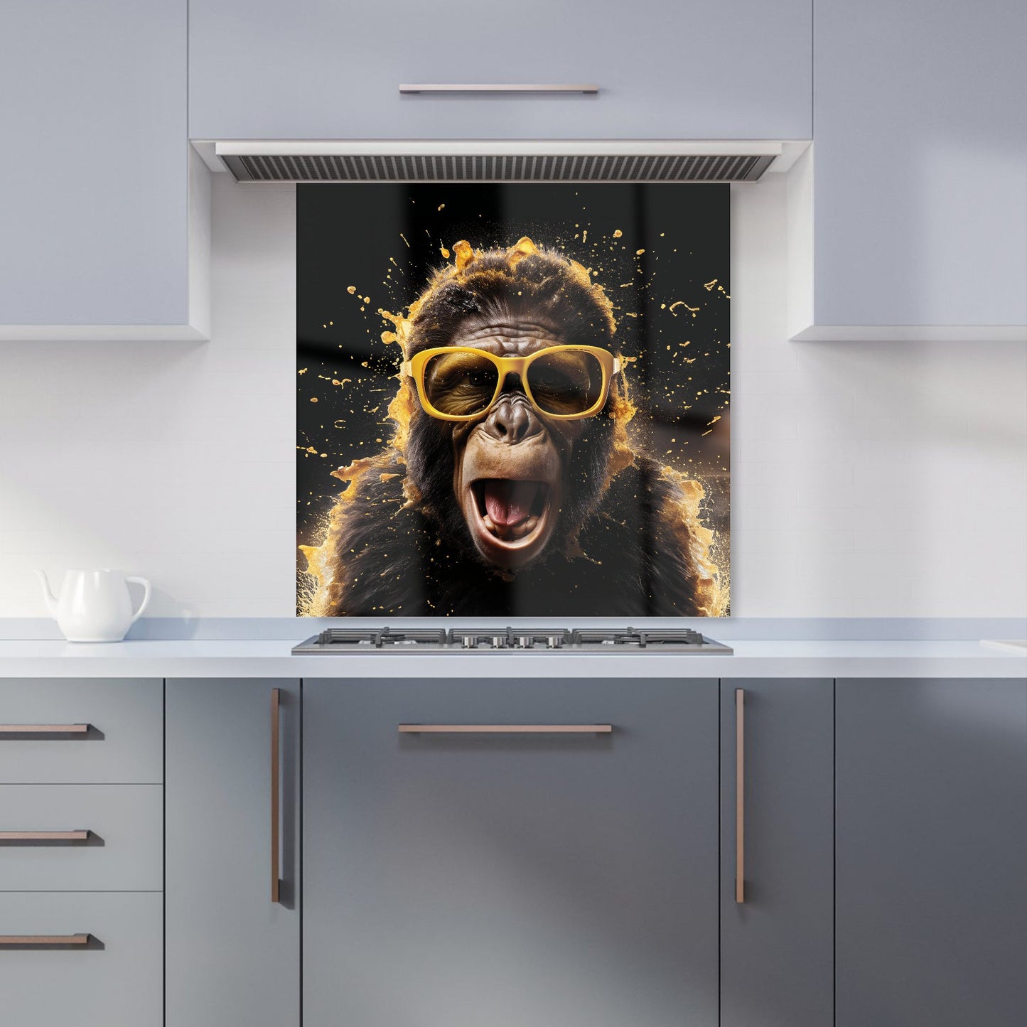 Splashart Monkey Face With Yellow Glasses Kitchen Splashback