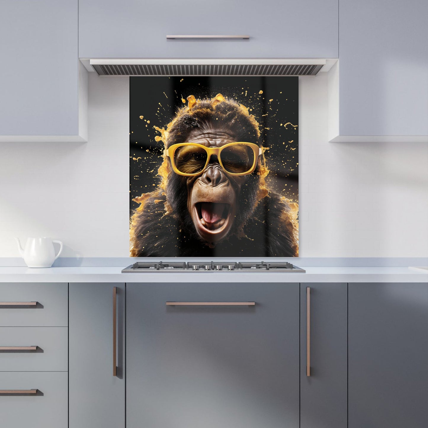 Splashart Monkey Face With Yellow Glasses Kitchen Splashback