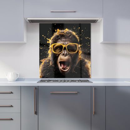 Splashart Monkey Face With Yellow Glasses Kitchen Splashback