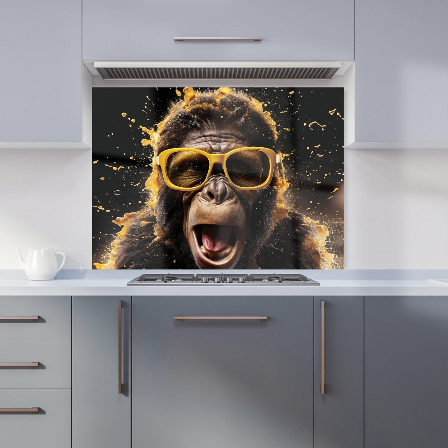 Splashart Monkey Face With Yellow Glasses Kitchen Splashback
