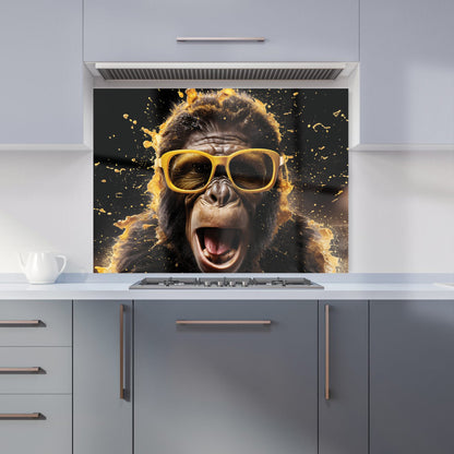 Splashart Monkey Face With Yellow Glasses Kitchen Splashback