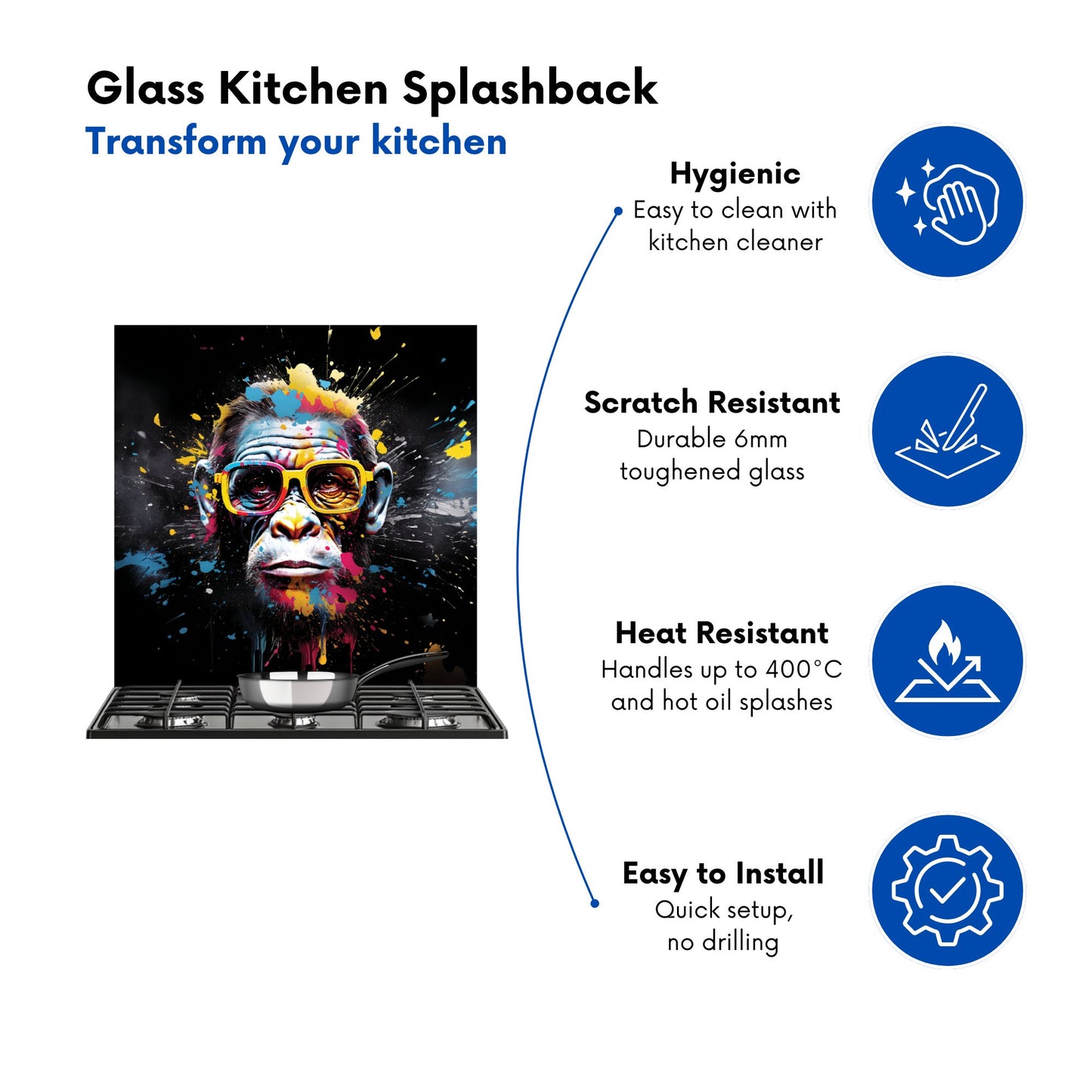 Coloured Splashart Monkey Face Kitchen Splashback