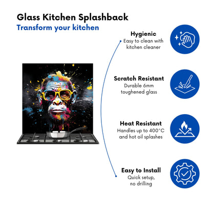 Coloured Splashart Monkey Face Kitchen Splashback