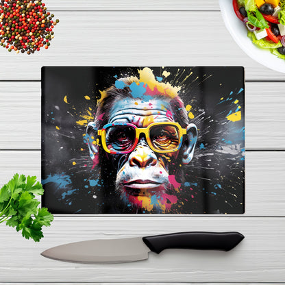Coloured Splashart Monkey Face Glass Chopping Board