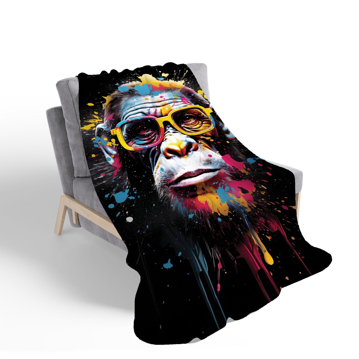 Coloured Splashart Monkey Face Sherpa Blanket