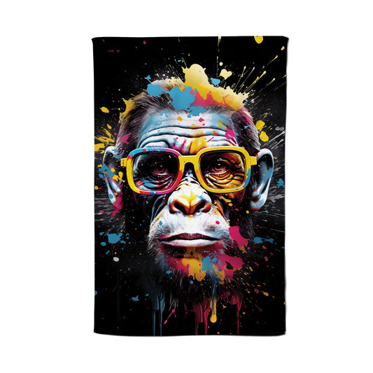 Coloured Splashart Monkey Face with Glasses Tea Towel