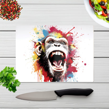 Coloured Splashart Crazy Monkey Face Glass Chopping Board