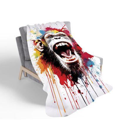 Coloured Splashart Crazy Monkey Face Sherpa Blanket
