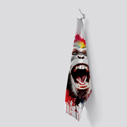 Coloured Splashart Crazy Monkey Face Tea Towel