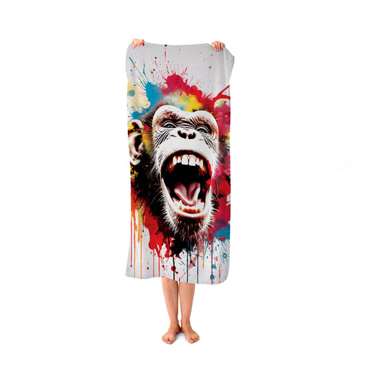 Coloured Splashart Crazy Monkey Face Beach Towel
