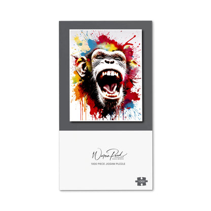 Coloured Splashart Crazy Monkey Face Jigsaw Puzzle