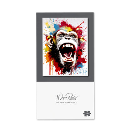 Coloured Splashart Crazy Monkey Face Jigsaw Puzzle