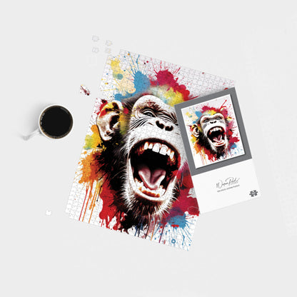 Coloured Splashart Crazy Monkey Face Jigsaw Puzzle