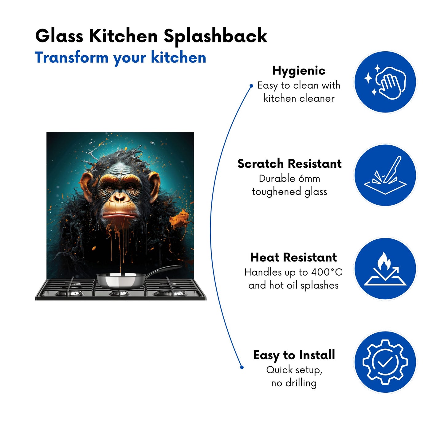 Monkey Face Splashart Blue Kitchen Splashback