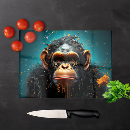 Monkey Face Splashart Blue Glass Chopping Board