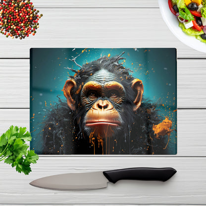 Monkey Face Splashart Blue Glass Chopping Board