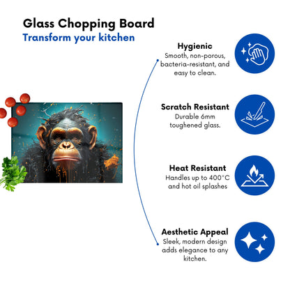 Monkey Face Splashart Blue Glass Chopping Board