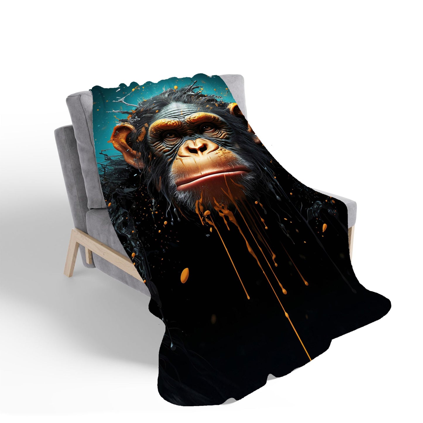 Monkey Face Splashart Blue Sherpa Blanket
