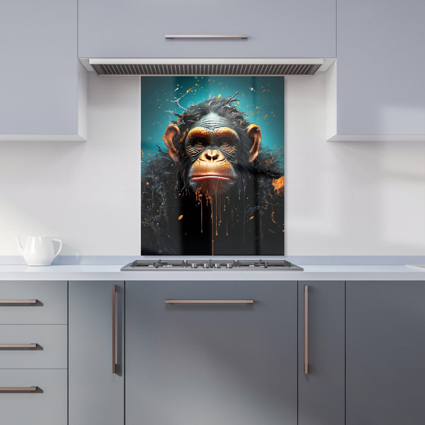 Monkey Face Splashart Blue Kitchen Splashback
