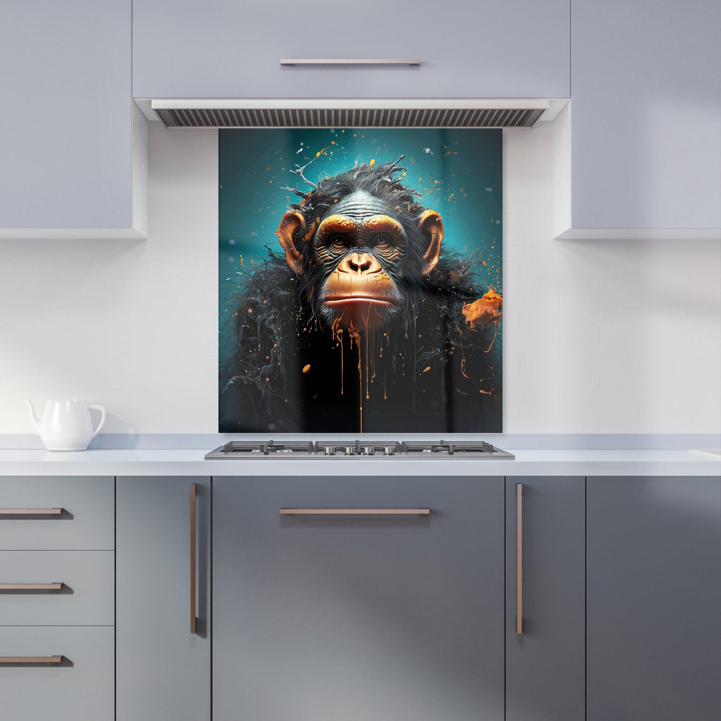 Monkey Face Splashart Blue Kitchen Splashback