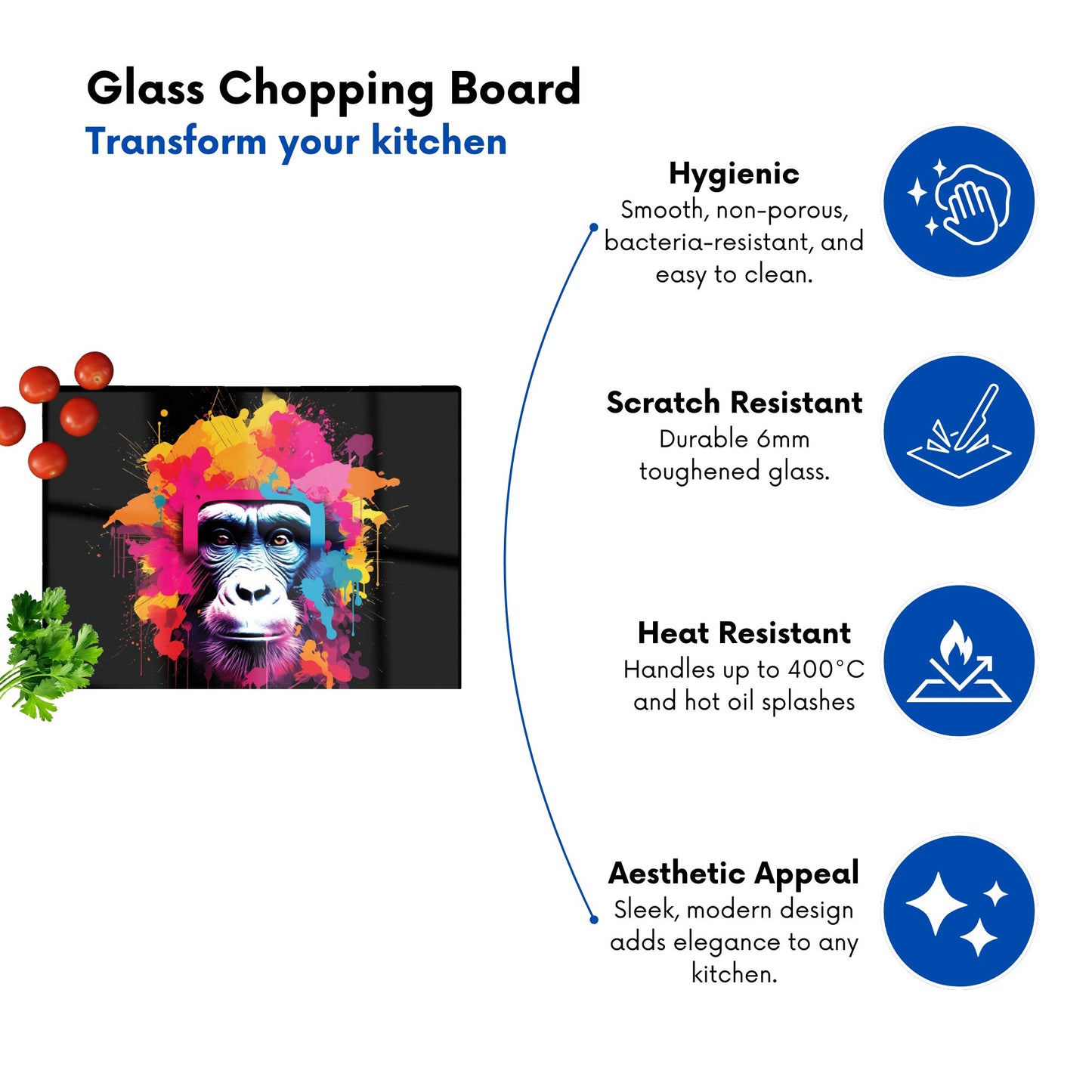 Multi Coloured Monkey Face Glass Chopping Board