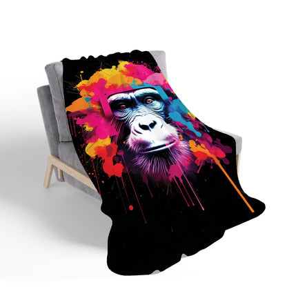 Multi Coloured Monkey Face Sherpa Blanket