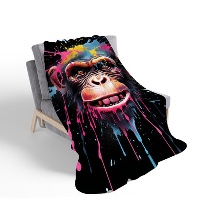 Multi Coloured Monkey Face Splashart Sherpa Blanket