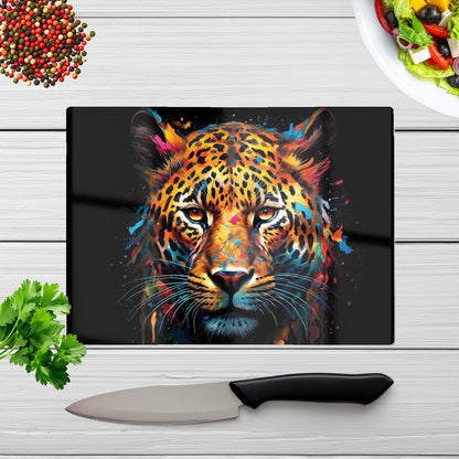 Splashart Leopard Face Glass Chopping Board