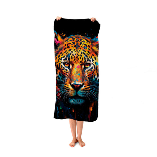 Splashart Leopard Face Beach Towel