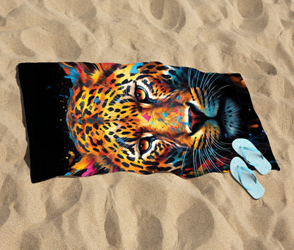 Splashart Leopard Face Beach Towel