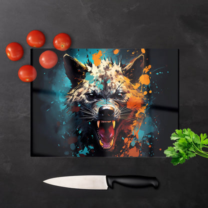 Splashart Angry Hyena Face Glass Chopping Board