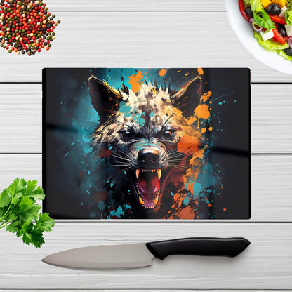 Splashart Angry Hyena Face Glass Chopping Board