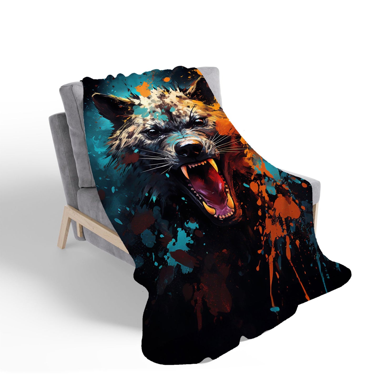 Splashart Angry Hyena Face Sherpa Blanket