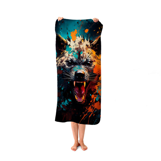 Splashart Angry Hyena Face Beach Towel