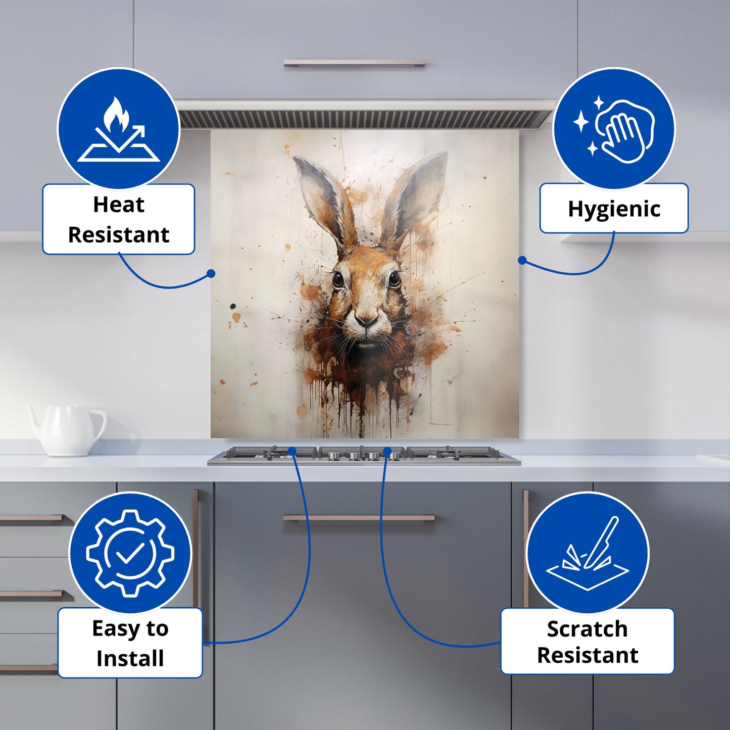 Watercolour Hare Face Kitchen Splashback