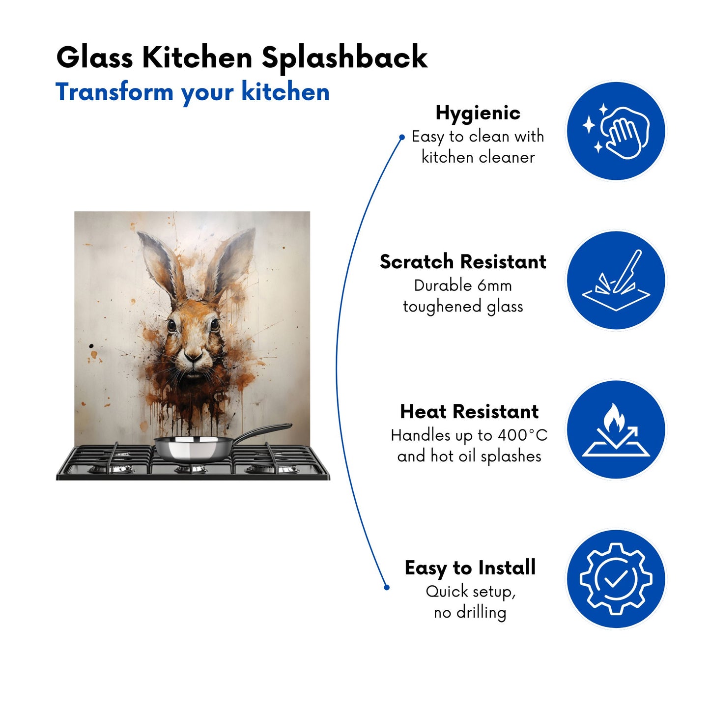 Watercolour Hare Face Kitchen Splashback