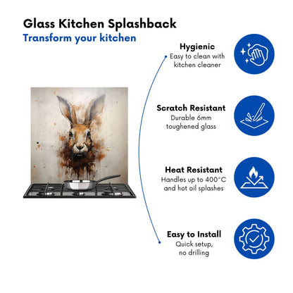 Watercolour Hare Face Kitchen Splashback