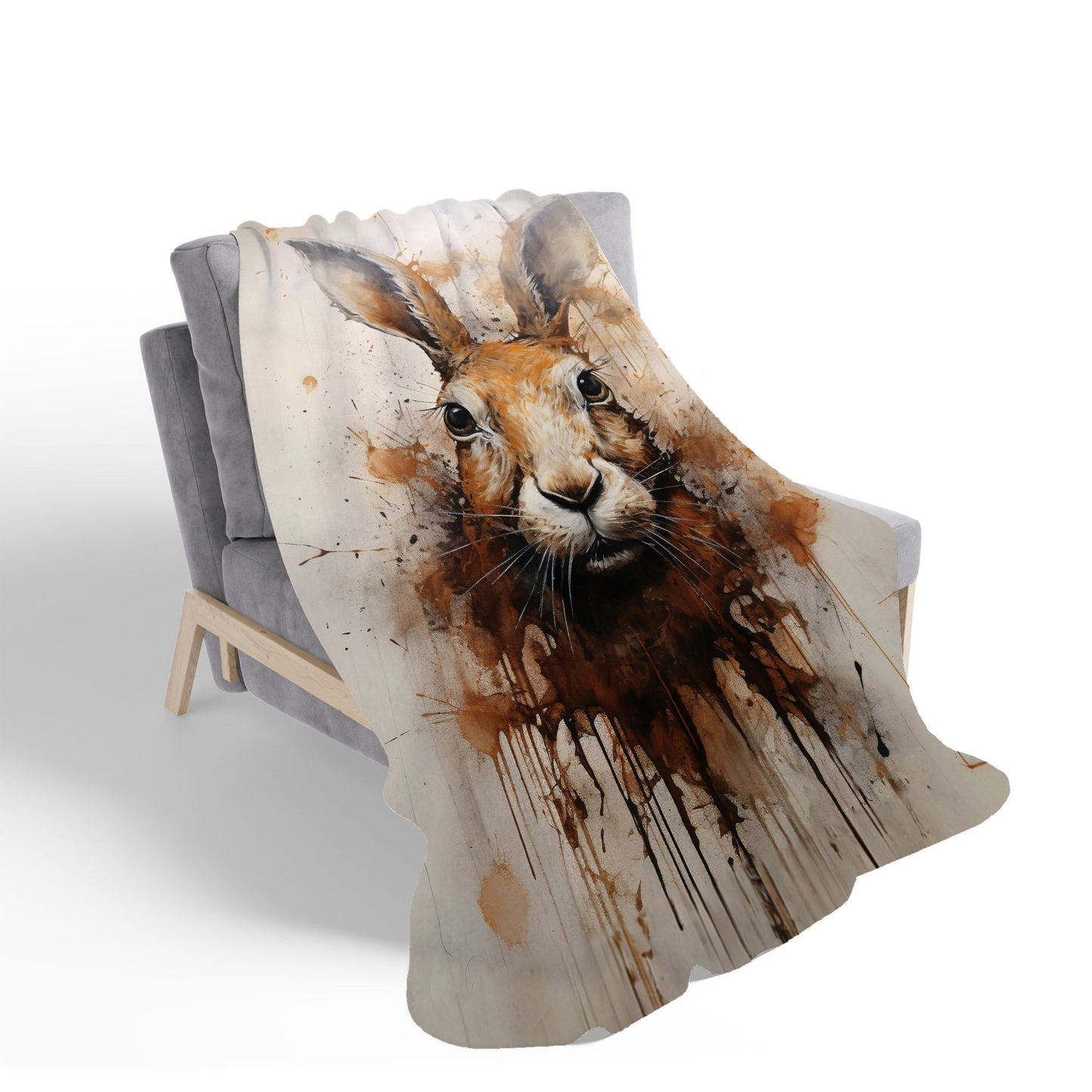 Watercolour Hare Face Sherpa Blanket