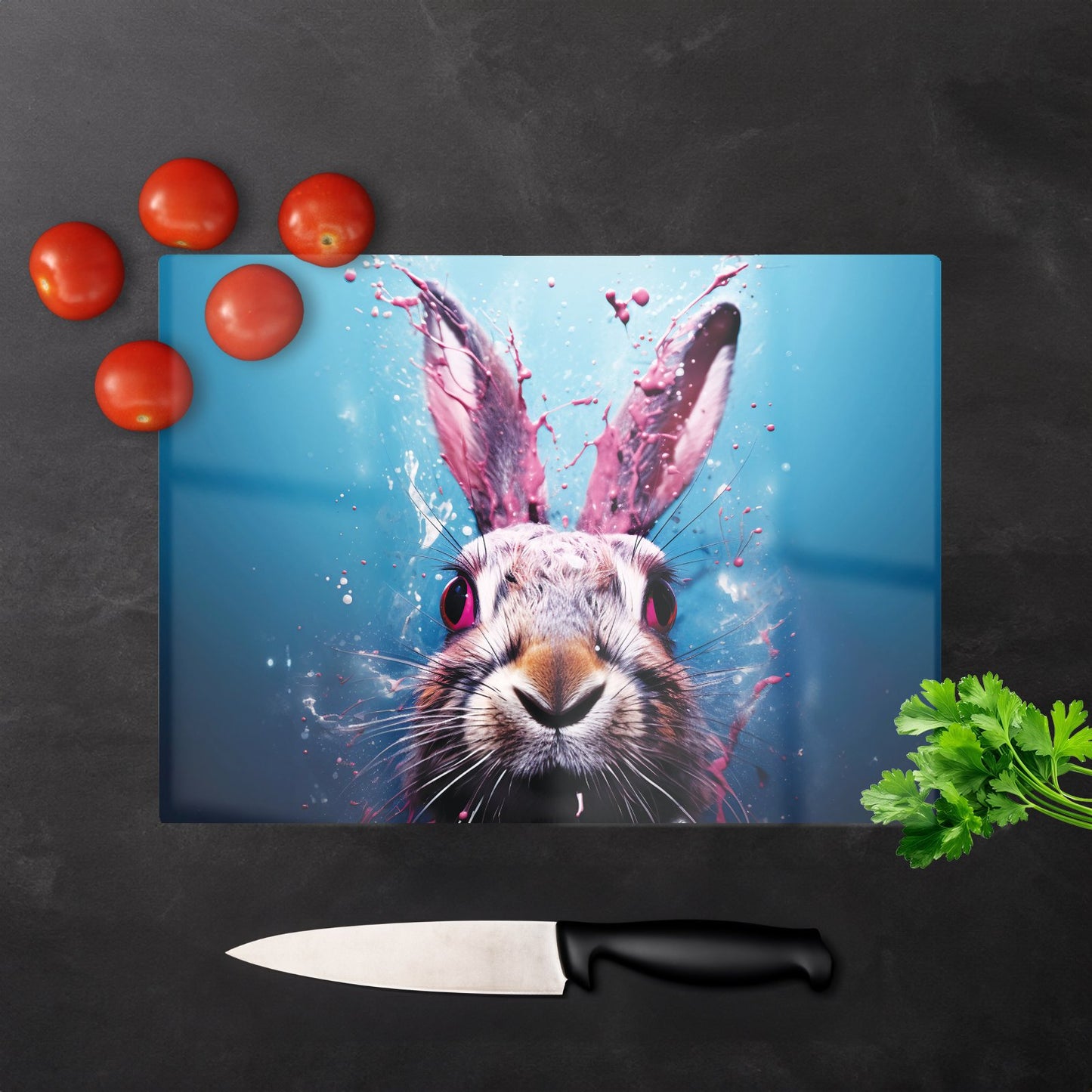 Rabbit Face Splashart Glass Chopping Board