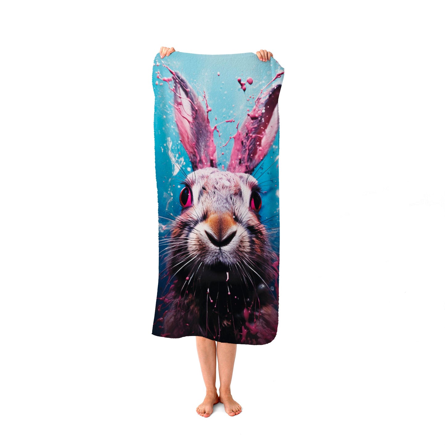 Rabbit Face Splashart Beach Towel