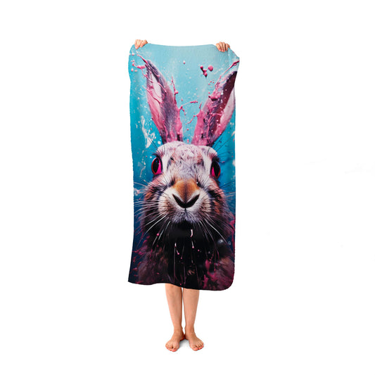 Rabbit Face Splashart Beach Towel