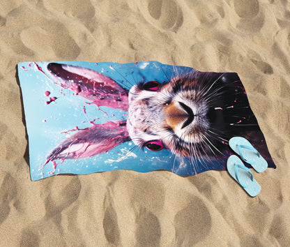 Rabbit Face Splashart Beach Towel